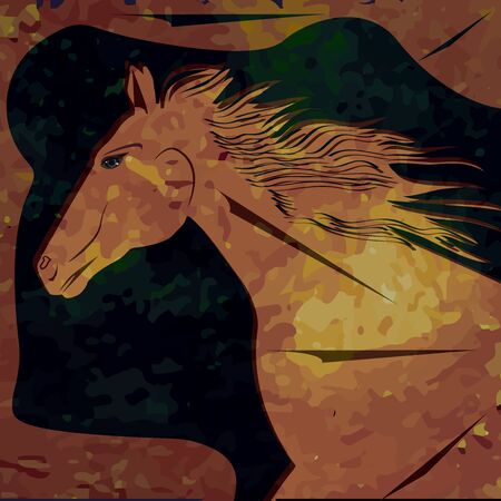 Horse head - grunge background - art, abstract, illustration, vector. Banner, Sport Posterのイラスト素材