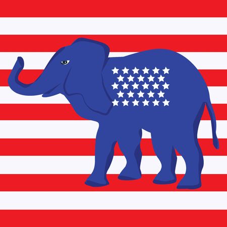 Blue elephant with stars on the background of white and red stripes - vector. US Political Parties. Republican Talismanのイラスト素材