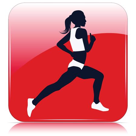 Runner, black woman silhouette - red icon - isolated on white background - vectorのイラスト素材