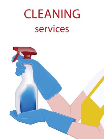 Cleaner - spray bottle in the hands of a female silhouette - isolated on white background - flat style - vectorのイラスト素材