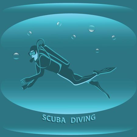 Diving sport - scuba diver on abstract sea background - vector.のイラスト素材