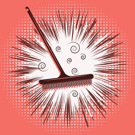 Brush for sweeping on a long handle - on an abstract coral background - flat style - vector. Cleaning serviceのイラスト素材