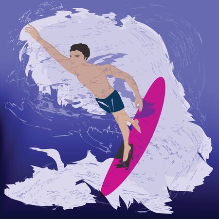 Surfer on the big wave - illustration, vector. Water sports.のイラスト素材