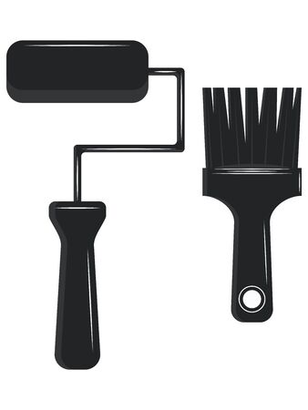 Black and white - Paint roller and brush - isolated - flat style - vectorのイラスト素材