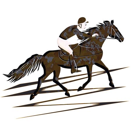 Rider on a horse - military style - isolated on white background - flat style - vector. Character. Life style. Sport.のイラスト素材