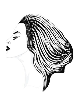 Black and white - Portrait of beautiful woman with elegant stylish haircut - isolated - vectorのイラスト素材