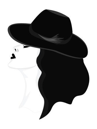 Black and white - Woman in a hat, elegant, stylish, confident, with her head held high - isolated - vectorのイラスト素材