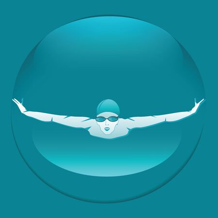 Swimmer - facing forward - blue abstract background - vector. Banner. Water sports. Summer timeのイラスト素材