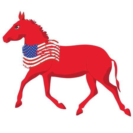 Donkey - political symbol of democrats - grunge usa flag - vector. US political partiesのイラスト素材
