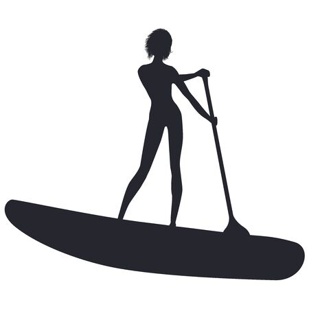 Sapboarding- sketch - girl surfer with paddle -isolated on white background- vectorのイラスト素材