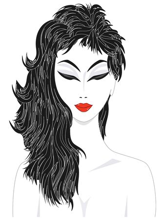 Stylish girl with red lips - isolated on white background - flat style - vectorのイラスト素材