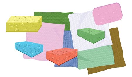 Set of napkins and sponges for cleaning - flat style - vectorのイラスト素材