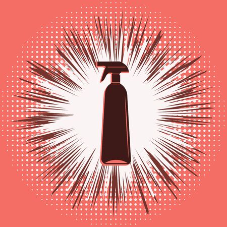 Spray bottle - on abstract coral background - flat style - vector. Cleaning serviceのイラスト素材