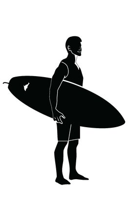 Silhouette of a surfer with a surfboard - isolated on white background - flat style - vectorのイラスト素材