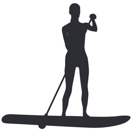 Sapboarding surfer silhouette with paddle -isolated on white background- vectorのイラスト素材
