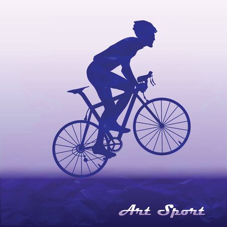 Cyclist on speed with a raised front wheel - abstract silhouette on an original background - art, vectorのイラスト素材
