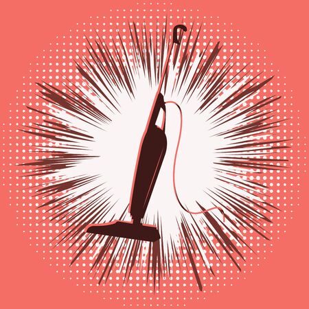 Vacuum cleaner washing - on abstract coral background - flat style - vector. Cleaning serviceのイラスト素材