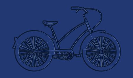 Silhouette of a bicycle, female, urban - blue on blue background - vectorのイラスト素材