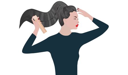 Woman, elegant, stylish, hairspray does her hair - isolated on white background - flat style - vectorのイラスト素材