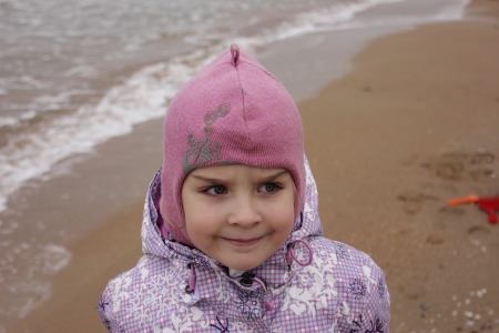 child in the Black sea,winter 2013の写真素材