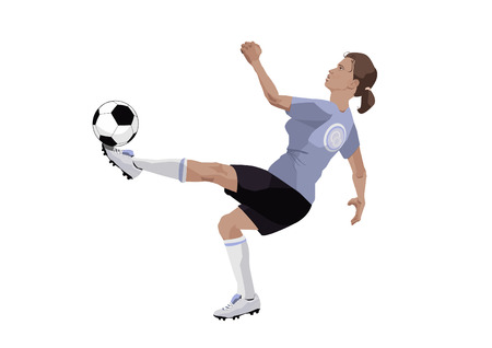Illustration of a girl, playing football のイラスト素材
