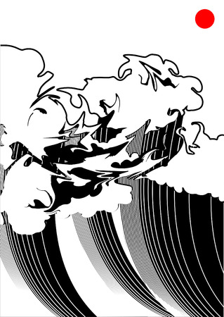 Illustration of a wave, stylized like Japanese watercolor  Simple solid fill only - no gradient, no gradient mesh のイラスト素材