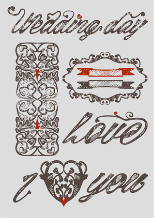 clipart of wedding items stylized as engraving  Solid fill only のイラスト素材