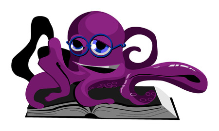 reading octopus in eyeglasses  Solid fill only のイラスト素材