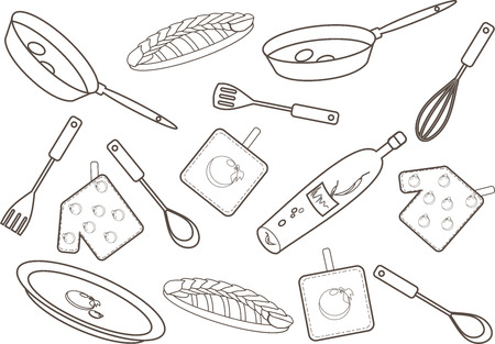 Vector illustration of a kitchen pattern  Linear drawing のイラスト素材