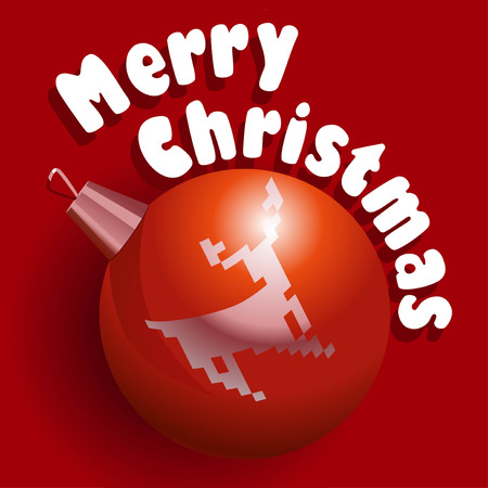 Vector illustration of Christmass card with red decoration ball with a deer.のイラスト素材