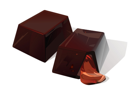 Vector illustration of chocolate yummy candies with flowing out filling.のイラスト素材