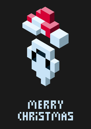 Stylish vector Christmas card with 3d pixel art Santa Claus.のイラスト素材