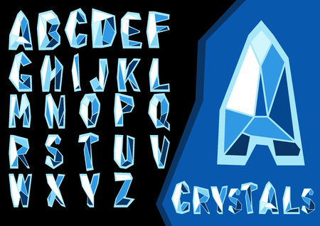 Vector decorative font. Glittering blue letters, look like ice or crystal. Can be used for advertisement, games, or mobile apps.のイラスト素材