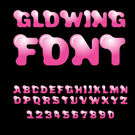 Vector decorative font. Glowing pink letters, look like bulb or balloon. Can be used for advertisement, games, or mobile apps.のイラスト素材