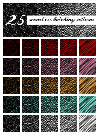 Vector set of seamless different tones hatching textures. Hand-drawn, vintage samples set.のイラスト素材