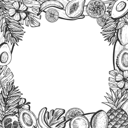 Fruits set in frame with empty spaceのイラスト素材