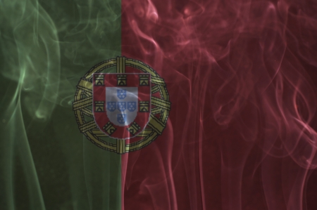 Portugal flag overlay on smoke technique の写真素材