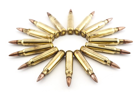 Cartridge 5 56 mm caliber, Machine gun bullet isolated の写真素材