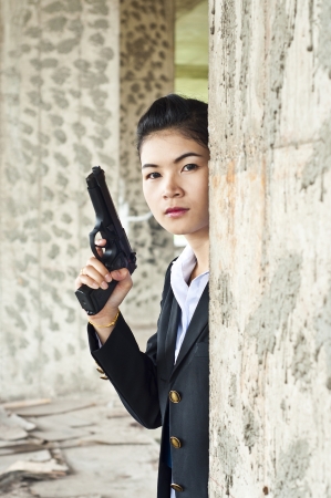 Policewoman in action の写真素材