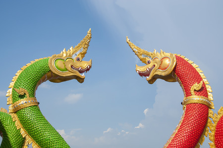Naga Thai dragon statue in Thai temple の写真素材