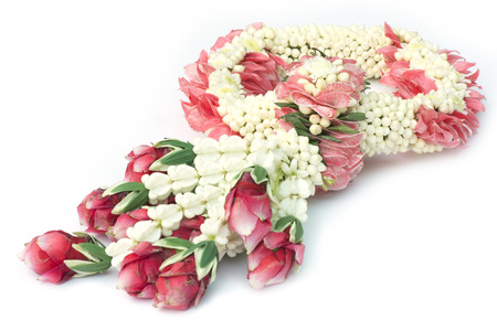 Thai traditional craft flower garland isolated on white background.の写真素材
