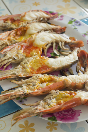 Grilled giant river prawn on dish.の写真素材
