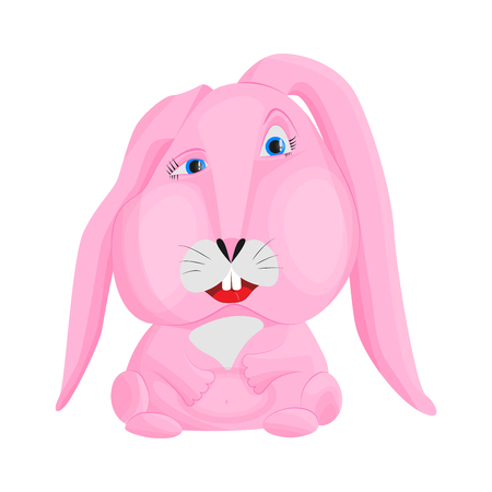 Pink rabbit on a white background. Vector image in a flat style for the design of fabric, wallpaper, clothes.のイラスト素材