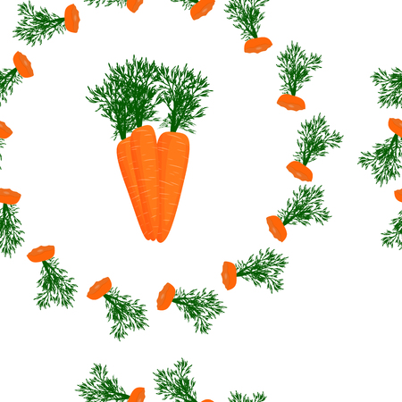 Vector pattern with a big carrot in a circle from the remains of the eaten fruit. Seamless pattern with circular elements for design of fabric, wallpaper in flat style.のイラスト素材