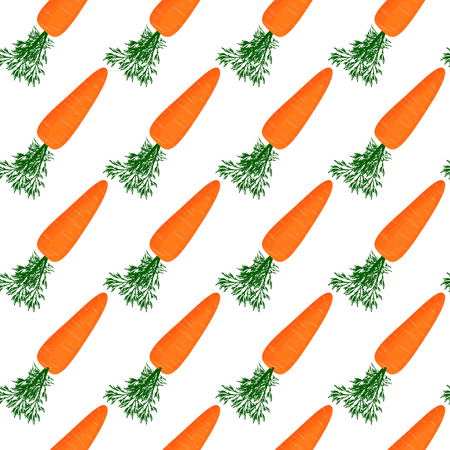 Seamless pattern with orange carrots on a white background. Static pattern with elements in one direction. Design for printing on fabric, clothing, wallpaper.のイラスト素材
