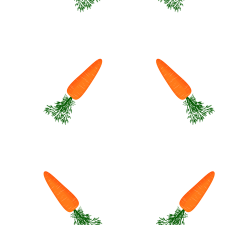 Seamless vector pattern with carrots and green tops, located in different directions. Dynamic pattern for fabric design, print, clothing.のイラスト素材