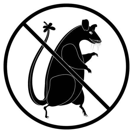 Ban for rats. Round prohibition sign and big rat. The concept of environmental protection from harmful rodents.のイラスト素材