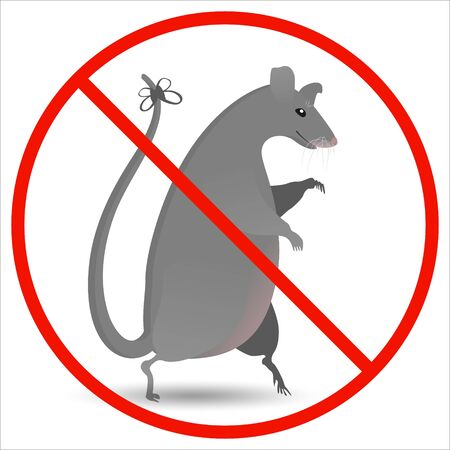 Prohibition for harmful rodents. Prohibitory round sign red with a big gray rat in a flat style.のイラスト素材