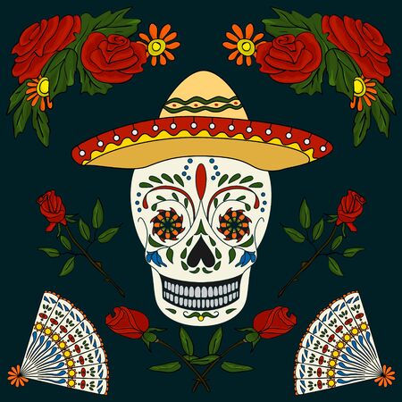Set for Mexican traditional holiday - the Day of the Deadのイラスト素材