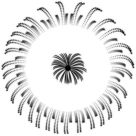 Festive fireworks in the form of two circles. The element for a air show on the festival - the wedding, carnival, christmas.Vector icon isolated on white, hand drawing style.のイラスト素材